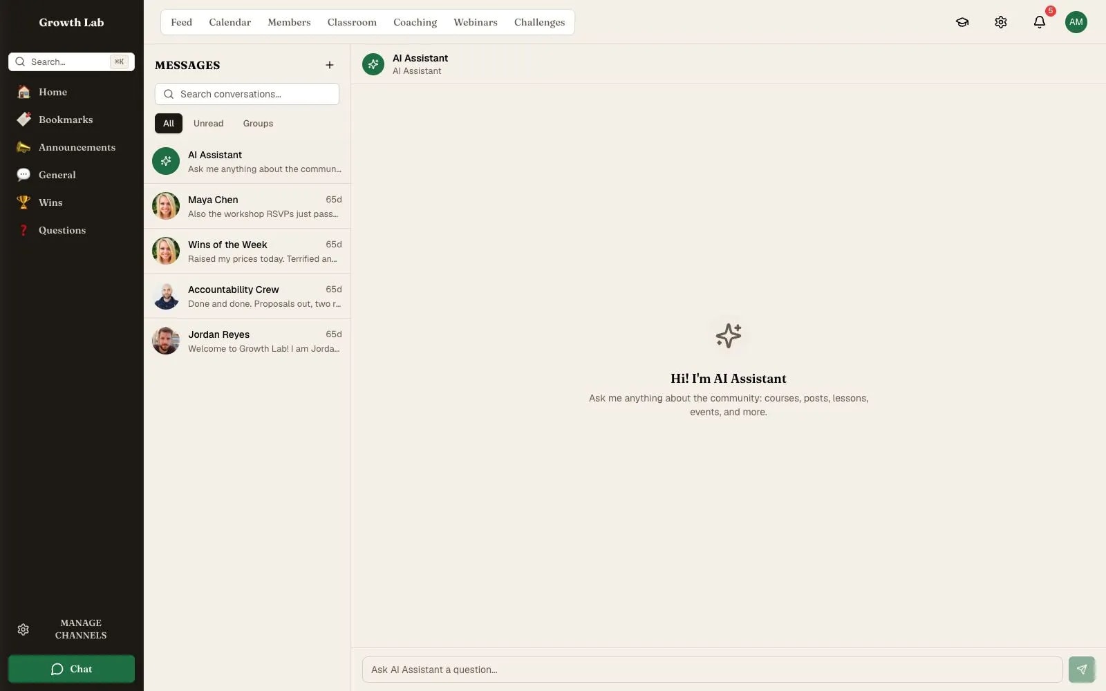 The Ask AI assistant inside a community